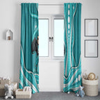 Brisbane Heat Window Curtain Aboriginal Dot Art Cyan White - Tribal Wave Pattern