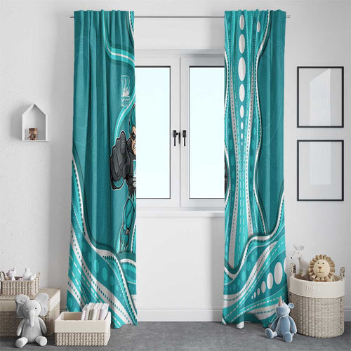 Brisbane Heat Window Curtain Aboriginal Dot Art Cyan White - Tribal Wave Pattern