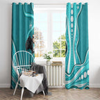 Brisbane Heat Window Curtain Aboriginal Dot Art Cyan White - Tribal Wave Pattern