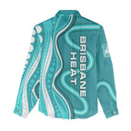Brisbane Heat Women Casual Shirt Aboriginal Dot Art Cyan White - Tribal Wave Pattern