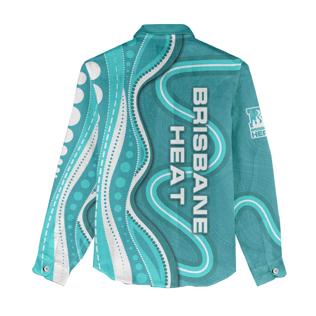 Brisbane Heat Women Casual Shirt Aboriginal Dot Art Cyan White - Tribal Wave Pattern