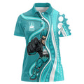 Brisbane Heat Women Polo Shirt Aboriginal Dot Art Cyan White - Tribal Wave Pattern
