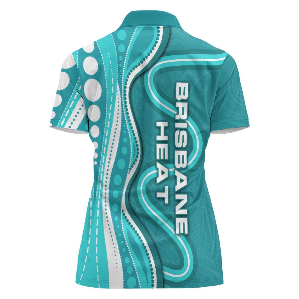Brisbane Heat Women Polo Shirt Aboriginal Dot Art Cyan White - Tribal Wave Pattern