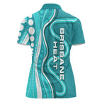 Brisbane Heat Women Polo Shirt Aboriginal Dot Art Cyan White - Tribal Wave Pattern