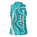 Brisbane Heat Women Sleeveless Polo Shirt Aboriginal Dot Art Cyan White - Tribal Wave Pattern