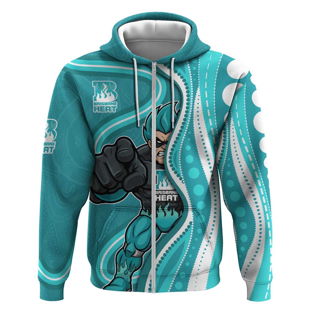 Brisbane Heat Zip Hoodie Aboriginal Dot Art Cyan White - Tribal Wave Pattern