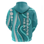 Brisbane Heat Zip Hoodie Aboriginal Dot Art Cyan White - Tribal Wave Pattern