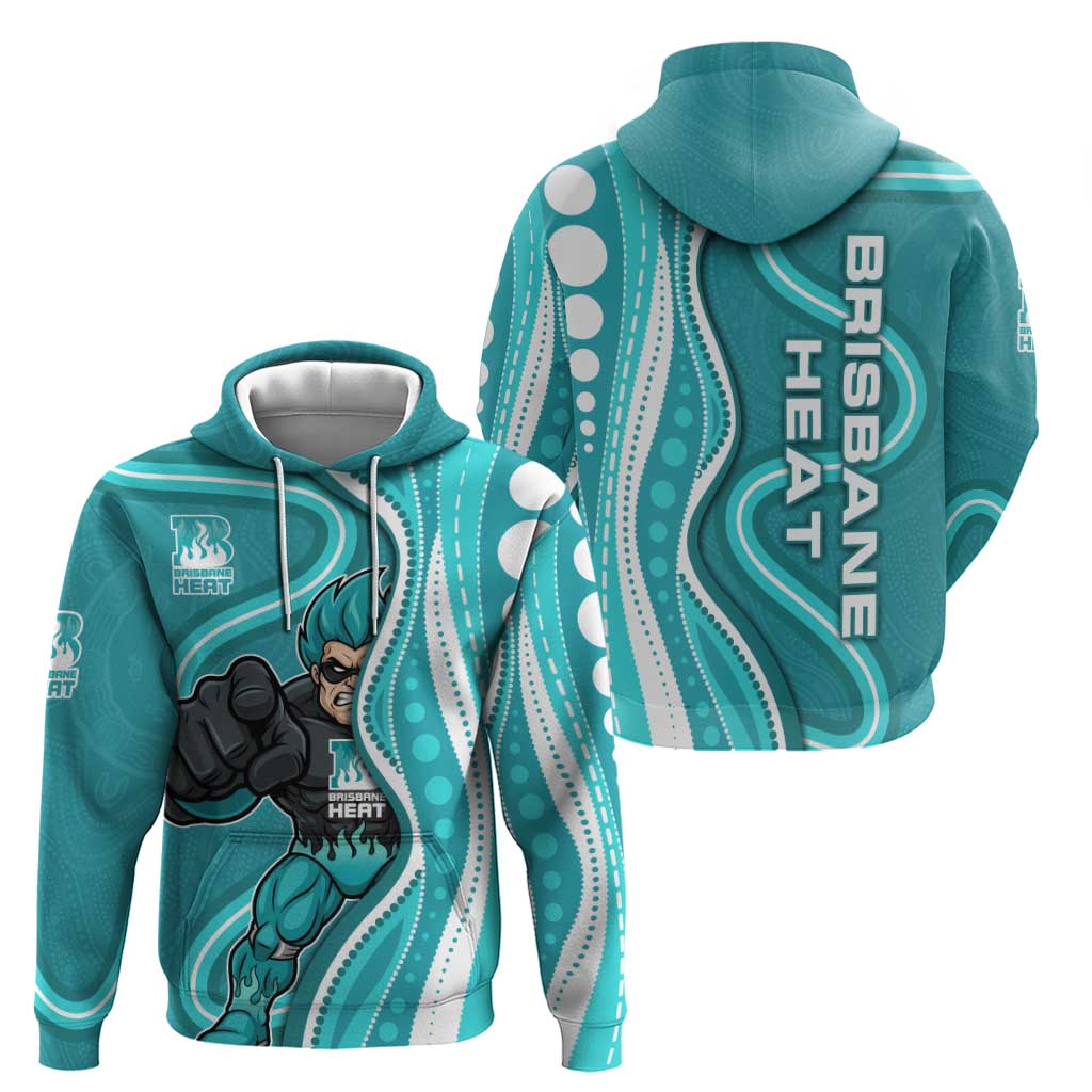 Brisbane Heat Zip Hoodie Aboriginal Dot Art Cyan White - Tribal Wave Pattern