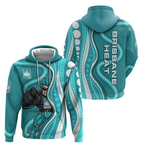 Brisbane Heat Zip Hoodie Aboriginal Dot Art Cyan White - Tribal Wave Pattern