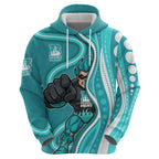 Brisbane Heat Zip Hoodie Aboriginal Dot Art Cyan White - Tribal Wave Pattern