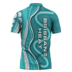 Brisbane Heat Zipper Polo Shirt Aboriginal Dot Art Cyan White - Tribal Wave Pattern