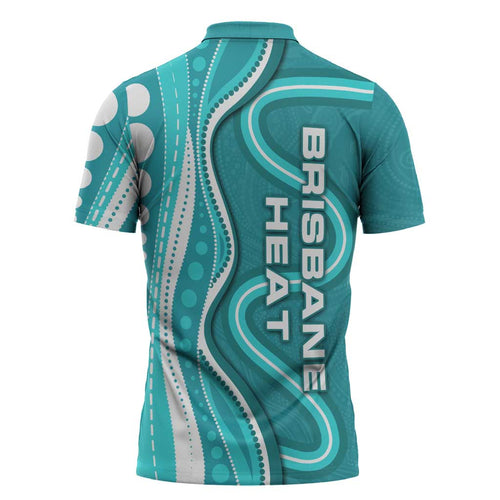 Brisbane Heat Zipper Polo Shirt Aboriginal Dot Art Cyan White - Tribal Wave Pattern