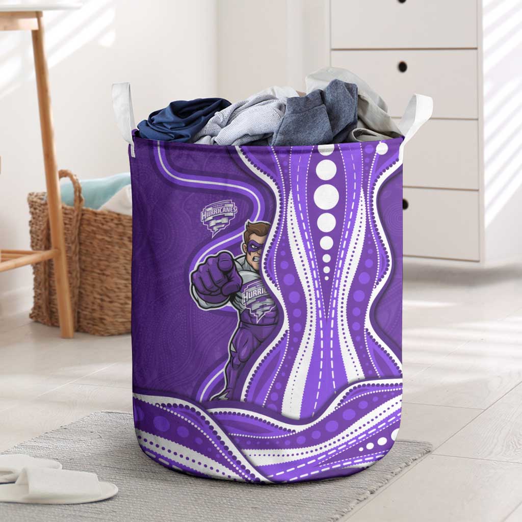 Hobart Hurricanes Laundry Basket Aboriginal Dot Art Purple White - Tribal Wave Pattern
