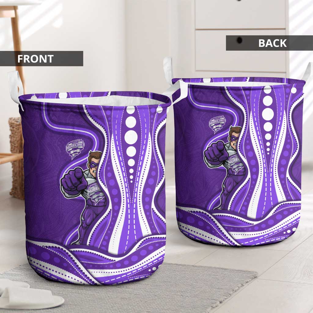 Hobart Hurricanes Laundry Basket Aboriginal Dot Art Purple White - Tribal Wave Pattern