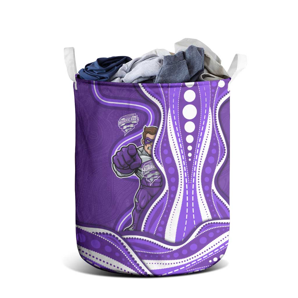 Hobart Hurricanes Laundry Basket Aboriginal Dot Art Purple White - Tribal Wave Pattern