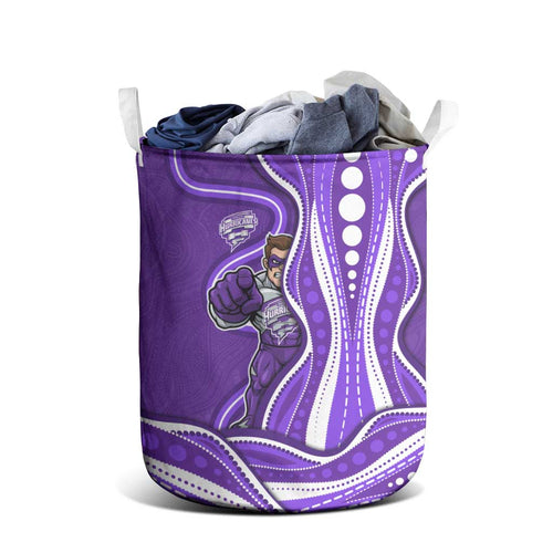 Hobart Hurricanes Laundry Basket Aboriginal Dot Art Purple White - Tribal Wave Pattern