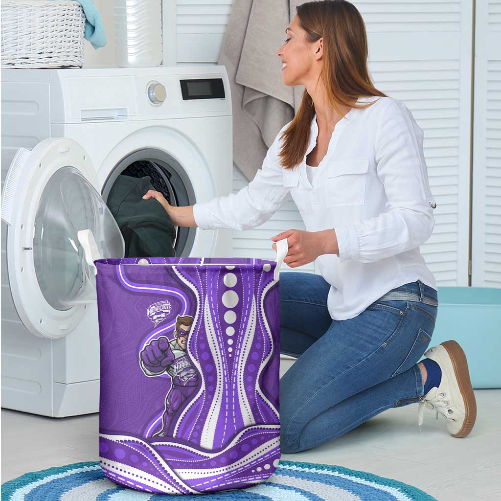 Hobart Hurricanes Laundry Basket Aboriginal Dot Art Purple White - Tribal Wave Pattern