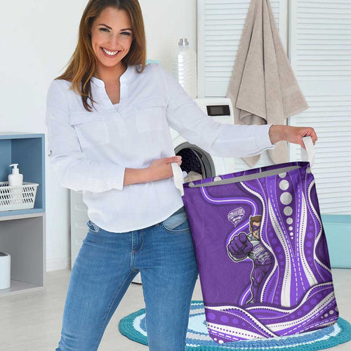 Hobart Hurricanes Laundry Basket Aboriginal Dot Art Purple White - Tribal Wave Pattern