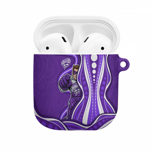 Hobart Hurricanes AirPods Case Aboriginal Dot Art Purple White - Tribal Wave Pattern