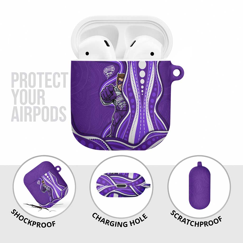 Hobart Hurricanes AirPods Case Aboriginal Dot Art Purple White - Tribal Wave Pattern