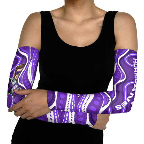 Hobart Hurricanes Arm Sleeves Aboriginal Dot Art Purple White - Tribal Wave Pattern