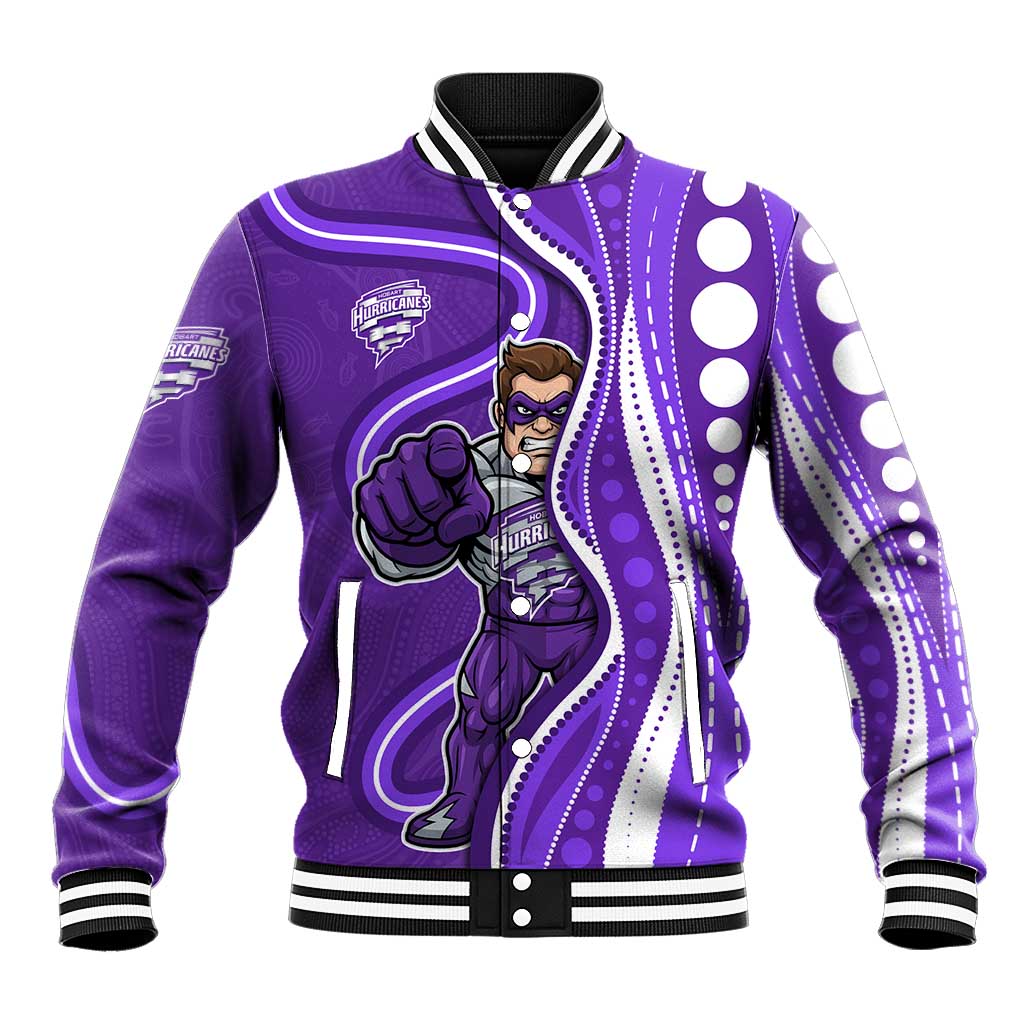 Hobart Hurricanes Baseball Jacket Aboriginal Dot Art Purple White - Tribal Wave Pattern