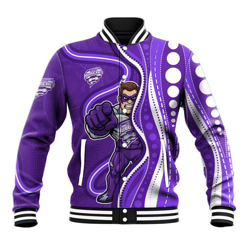 Hobart Hurricanes Baseball Jacket Aboriginal Dot Art Purple White - Tribal Wave Pattern