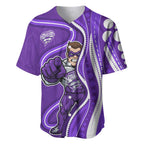 Hobart Hurricanes Baseball Jersey Aboriginal Dot Art Purple White - Tribal Wave Pattern