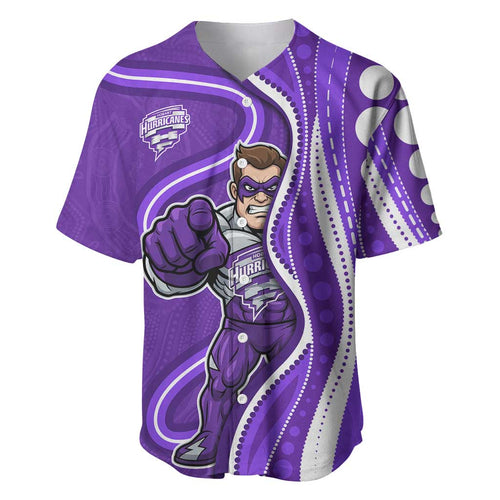 Hobart Hurricanes Baseball Jersey Aboriginal Dot Art Purple White - Tribal Wave Pattern