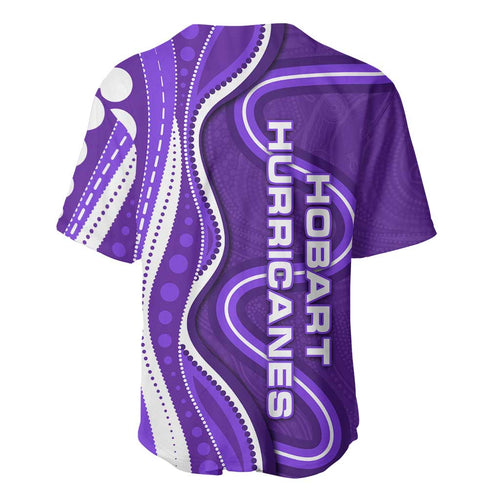 Hobart Hurricanes Baseball Jersey Aboriginal Dot Art Purple White - Tribal Wave Pattern