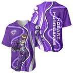 Hobart Hurricanes Baseball Jersey Aboriginal Dot Art Purple White - Tribal Wave Pattern