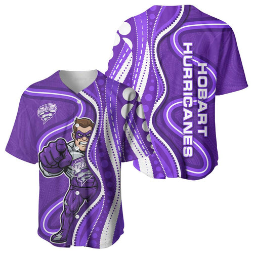Hobart Hurricanes Baseball Jersey Aboriginal Dot Art Purple White - Tribal Wave Pattern