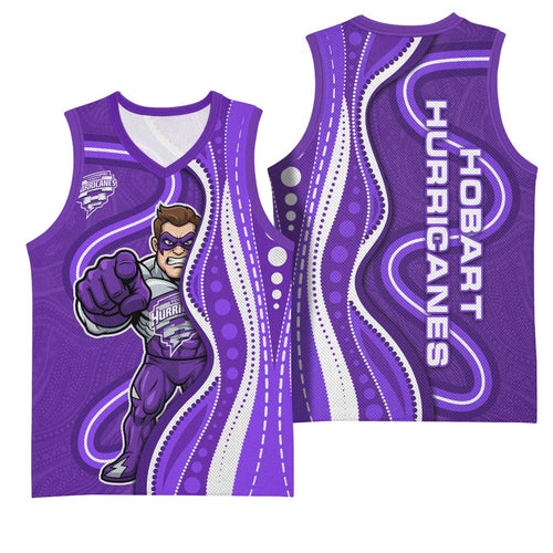 Hobart Hurricanes Basketball Jersey Aboriginal Dot Art Purple White - Tribal Wave Pattern