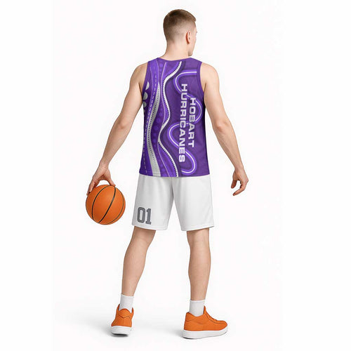 Hobart Hurricanes Basketball Jersey Aboriginal Dot Art Purple White - Tribal Wave Pattern