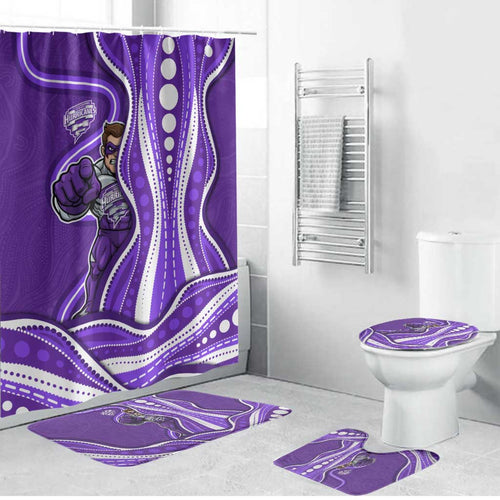 Hobart Hurricanes Bathroom Set Aboriginal Dot Art Purple White - Tribal Wave Pattern
