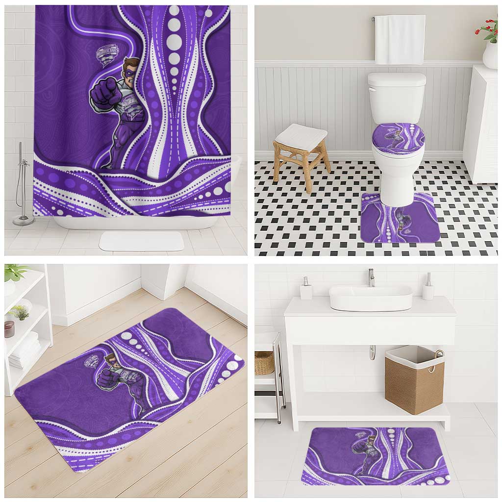Hobart Hurricanes Bathroom Set Aboriginal Dot Art Purple White - Tribal Wave Pattern