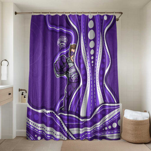 Hobart Hurricanes Bathroom Set Aboriginal Dot Art Purple White - Tribal Wave Pattern