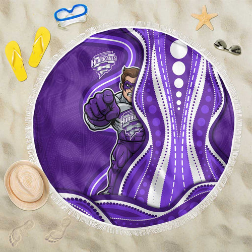 Hobart Hurricanes Beach Blanket Aboriginal Dot Art Purple White - Tribal Wave Pattern