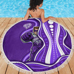 Hobart Hurricanes Beach Blanket Aboriginal Dot Art Purple White - Tribal Wave Pattern