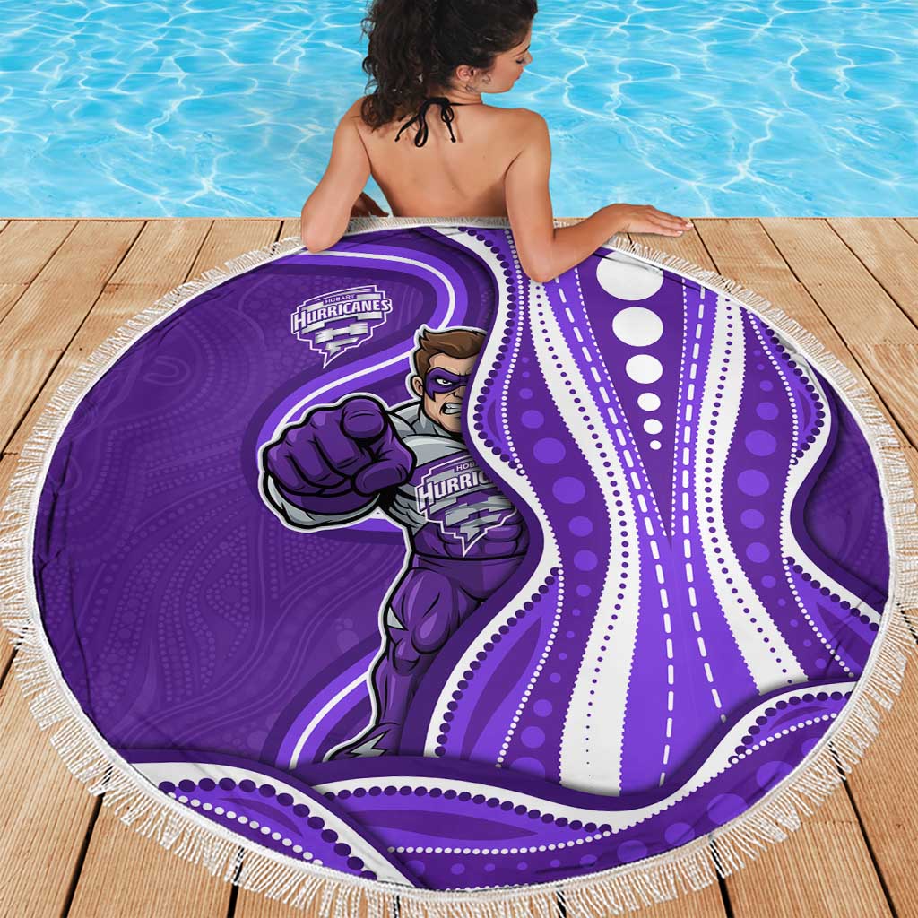 Hobart Hurricanes Beach Blanket Aboriginal Dot Art Purple White - Tribal Wave Pattern