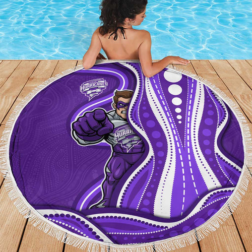 Hobart Hurricanes Beach Blanket Aboriginal Dot Art Purple White - Tribal Wave Pattern