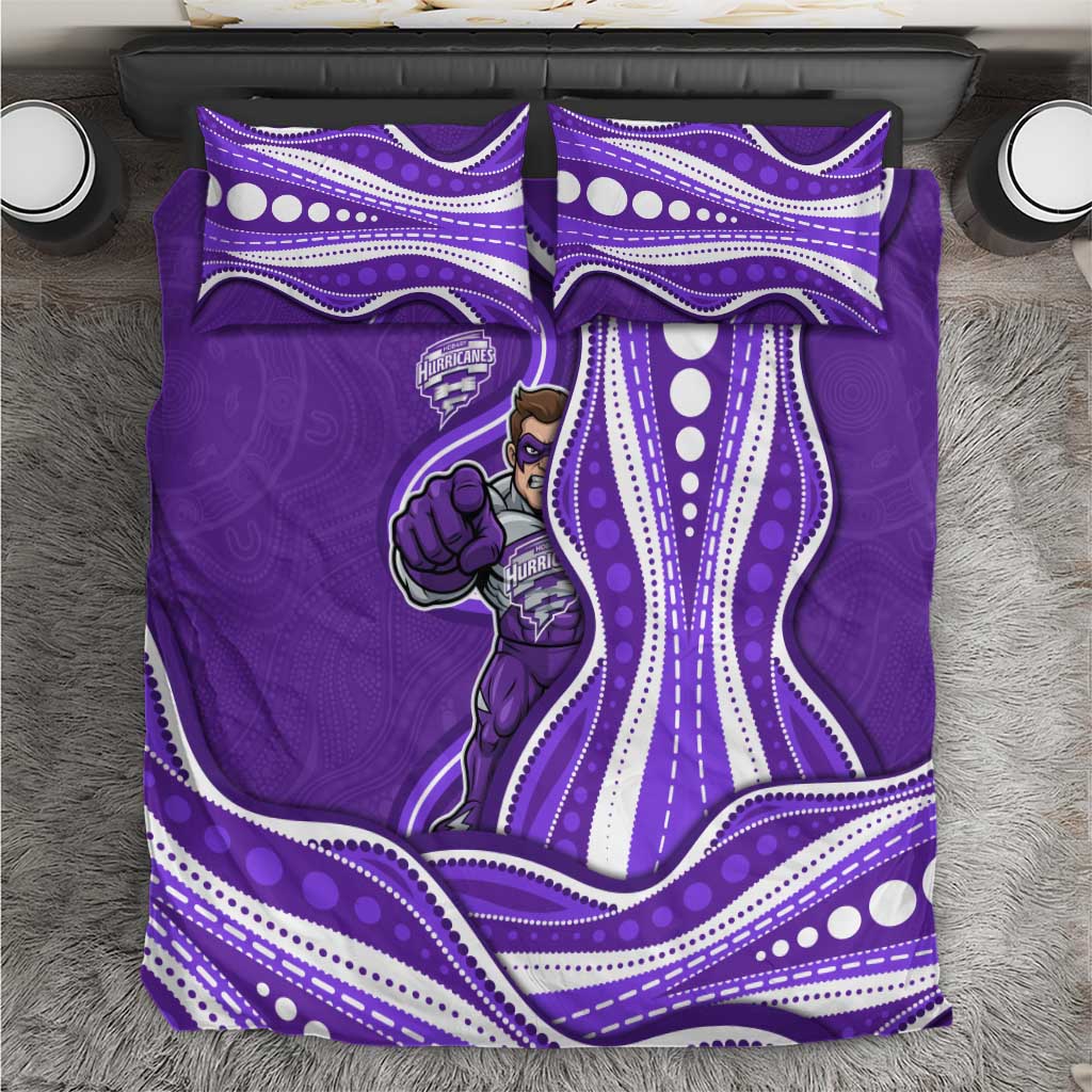 Hobart Hurricanes Bedding Set Aboriginal Dot Art Purple White - Tribal Wave Pattern