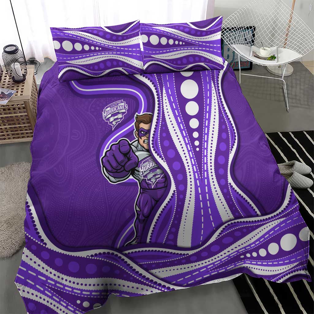 Hobart Hurricanes Bedding Set Aboriginal Dot Art Purple White - Tribal Wave Pattern