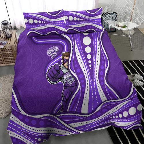 Hobart Hurricanes Bedding Set Aboriginal Dot Art Purple White - Tribal Wave Pattern