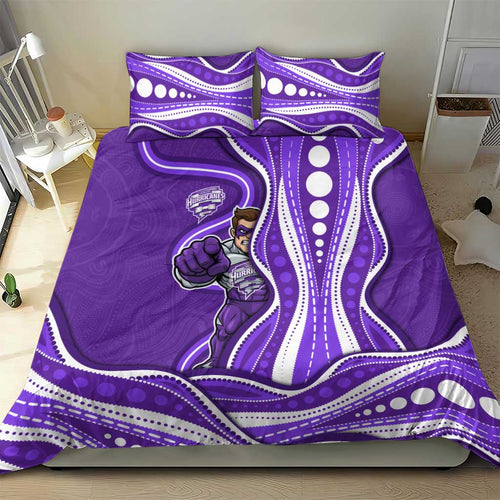 Hobart Hurricanes Bedding Set Aboriginal Dot Art Purple White - Tribal Wave Pattern