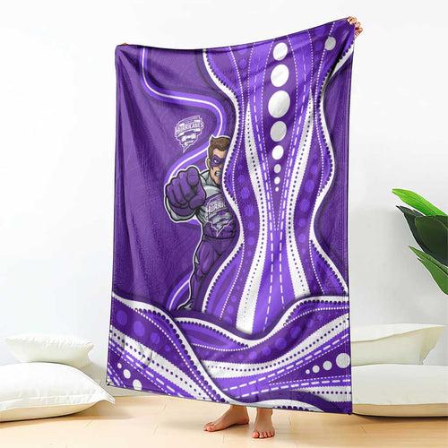 Hobart Hurricanes Blanket Aboriginal Dot Art Purple White - Tribal Wave Pattern