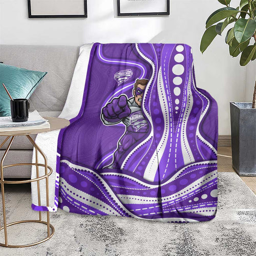 Hobart Hurricanes Blanket Aboriginal Dot Art Purple White - Tribal Wave Pattern
