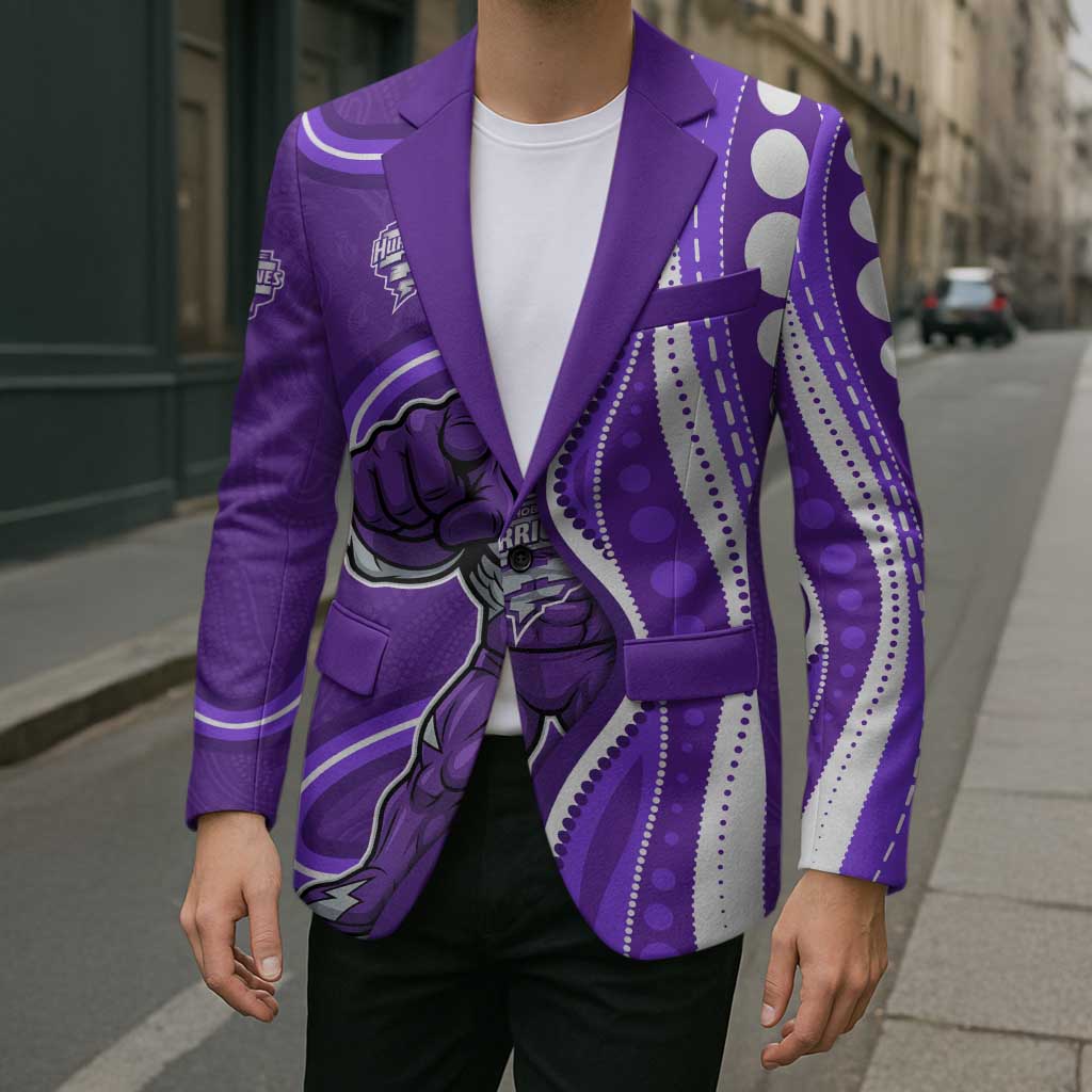 Hobart Hurricanes Blazer Aboriginal Dot Art Purple White - Tribal Wave Pattern