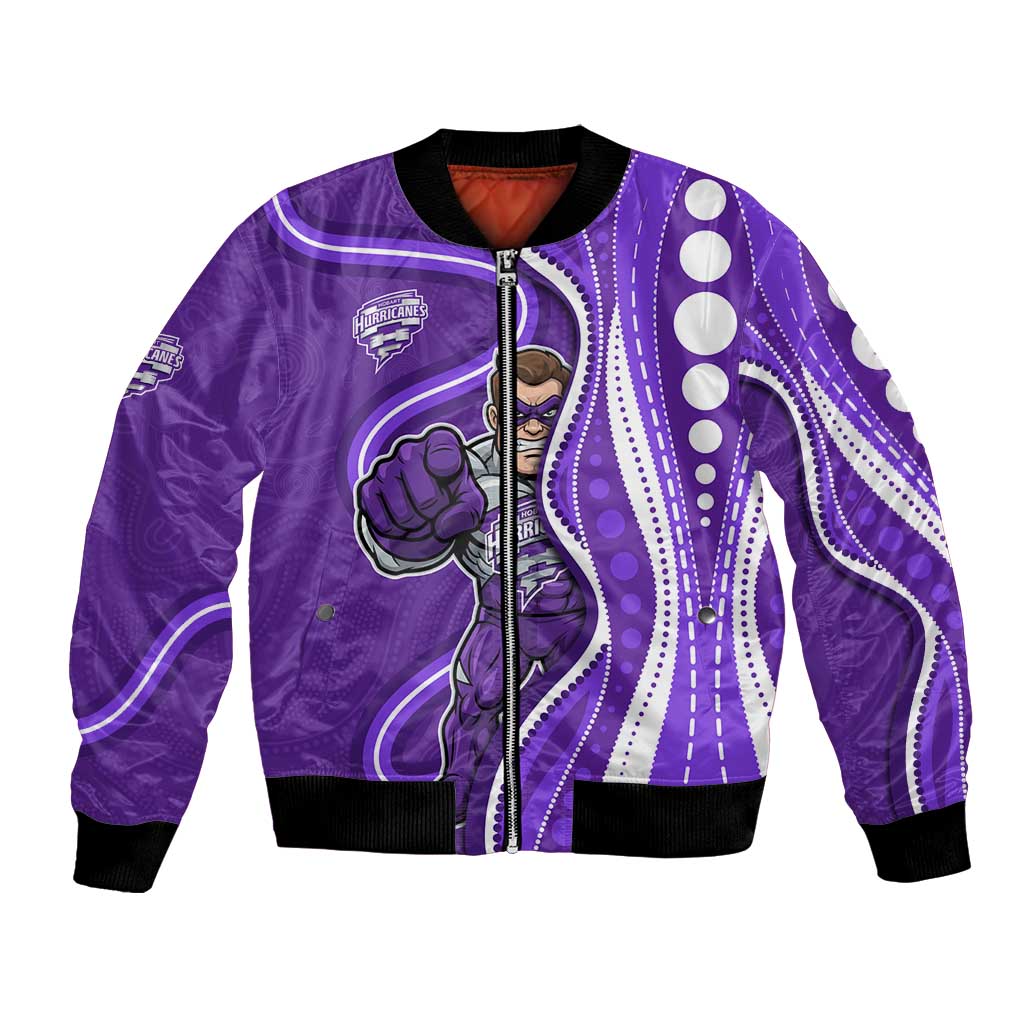 Hobart Hurricanes Bomber Jacket Aboriginal Dot Art Purple White - Tribal Wave Pattern
