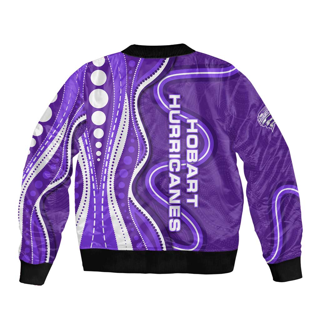 Hobart Hurricanes Bomber Jacket Aboriginal Dot Art Purple White - Tribal Wave Pattern